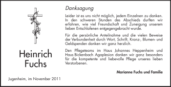 Traueranzeige von Heinrich Fuchs von Echo-Zeitungen (Gesamtausgabe)