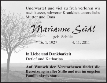 Traueranzeige von Marianne Seidl von Echo-Zeitungen (Gesamtausgabe)