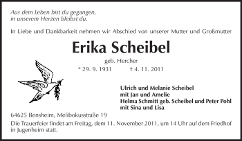 Traueranzeige von Erika Scheibel von Echo-Zeitungen (Gesamtausgabe)