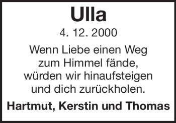 Traueranzeige von Ulla - von Echo-Zeitungen (Gesamtausgabe)