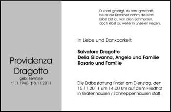 Traueranzeige von Providenza Dragotto von Echo-Zeitungen (Gesamtausgabe)