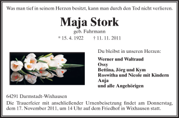 Traueranzeige von Maja Stork von Echo-Zeitungen (Gesamtausgabe)