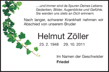 Traueranzeige von Helmut Zöller von Echo-Zeitungen (Gesamtausgabe)