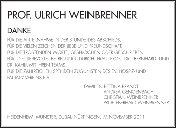 Traueranzeige von Ulrich Weinbrenner von Echo-Zeitungen (Gesamtausgabe)