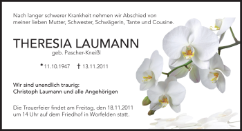 Traueranzeige von Theresia Laumann von Echo-Zeitungen (Gesamtausgabe)