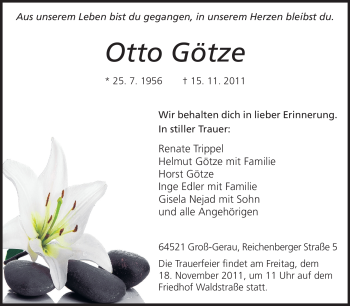 Traueranzeige von Otto Götze von Rüsselsheimer Echo, Groß-Gerauer-Echo, Ried Echo