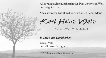 Traueranzeige von Karl-Heinz Walz von Odenwälder Echo