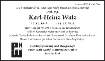 Traueranzeige von Karl-Heinz Walz von Odenwälder Echo