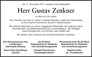 Traueranzeige von Gustav Zenker von Echo-Zeitungen (Gesamtausgabe)