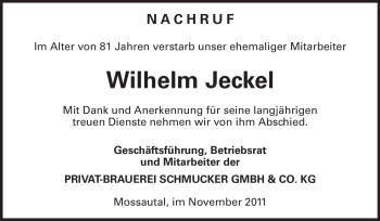 Traueranzeige von Wilhelm Jeckel von Odenwälder Echo