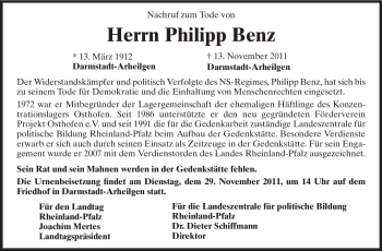 Traueranzeige von Philipp Benz von Echo-Zeitungen (Gesamtausgabe)