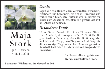 Traueranzeige von Maja Stork von Echo-Zeitungen (Gesamtausgabe)
