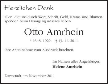Traueranzeige von Otto Amrhein von Darmstädter Echo, Odenwälder Echo, Rüsselsheimer Echo, Groß-Gerauer-Echo, Ried Echo