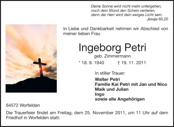 Traueranzeige von Ingeborg Petri von Rüsselsheimer Echo, Groß-Gerauer-Echo, Ried Echo