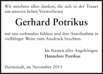 Traueranzeige von Gerhard Potrikus von Echo-Zeitungen (Gesamtausgabe)