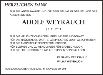 Traueranzeige von Adolf Weyrauch von Odenwälder Echo