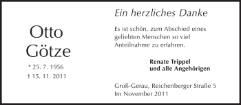 Traueranzeige von Otto Götze von Rüsselsheimer Echo, Groß-Gerauer-Echo, Ried Echo