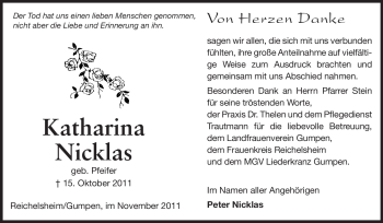 Traueranzeige von Katharina Nicklas von Odenwälder Echo