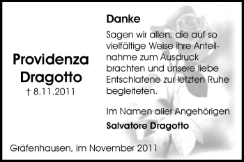 Traueranzeige von Providenza Dragotto von Echo-Zeitungen (Gesamtausgabe)