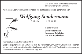 Traueranzeige von Wolfgang Sondermann von Starkenburger Echo