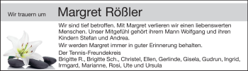 Traueranzeige von Margret Rößler von Rüsselsheimer Echo, Groß-Gerauer-Echo, Ried Echo