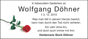 Traueranzeige von Wolfgang Döhner von Darmstädter Echo, Odenwälder Echo, Rüsselsheimer Echo, Groß-Gerauer-Echo, Ried Echo