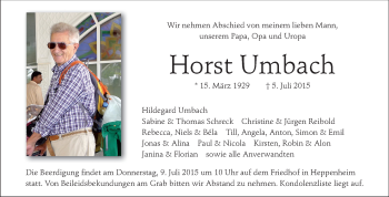 Traueranzeige von Horst Umbach von Starkenburger Echo