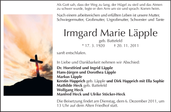 Traueranzeige von Irmgard Marie Läpple von Darmstädter Echo, Odenwälder Echo, Rüsselsheimer Echo, Groß-Gerauer-Echo, Ried Echo