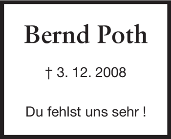 Traueranzeige von Bernd Poth von Echo-Zeitungen (Gesamtausgabe)