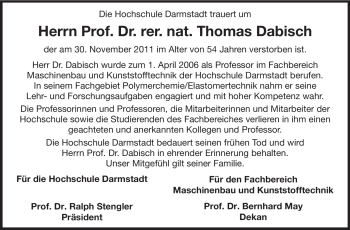 Traueranzeige von Thomas Dabisch von Echo-Zeitungen (Gesamtausgabe)