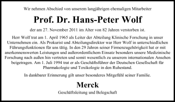Traueranzeige von Hans-Peter Wolf von Echo-Zeitungen (Gesamtausgabe)