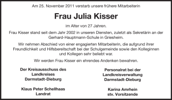 Traueranzeige von Julia Kisser von Echo-Zeitungen (Gesamtausgabe)