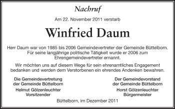 Traueranzeige von Winfried Daum von Rüsselsheimer Echo, Groß-Gerauer-Echo, Ried Echo