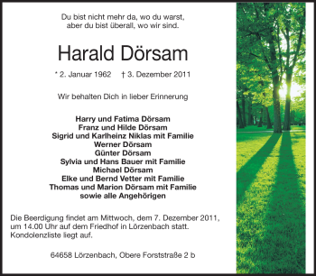 Traueranzeige von Harald Dörsam von Starkenburger Echo