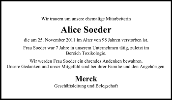Traueranzeige von Alice Soeder von Echo-Zeitungen (Gesamtausgabe)