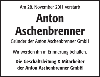 Traueranzeige von Anton Aschenbrenner von Echo-Zeitungen (Gesamtausgabe)