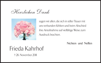 Traueranzeige von Frieda Kahrhof von Echo-Zeitungen (Gesamtausgabe)