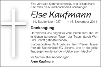 Traueranzeige von Else Kaufmann von Echo-Zeitungen (Gesamtausgabe)