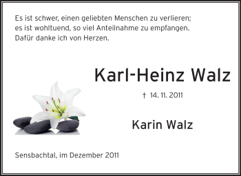 Traueranzeige von Kar-Heinz Walz von Odenwälder Echo