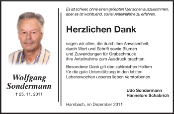 Traueranzeige von Wolfgang Sondermann von Starkenburger Echo