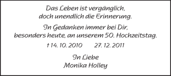 Traueranzeige von Kurt Holley von Echo-Zeitungen (Gesamtausgabe)