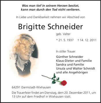 Traueranzeige von Brigitte Schneider von Echo-Zeitungen (Gesamtausgabe)
