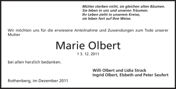 Traueranzeige von Marie Olbert von Odenwälder Echo