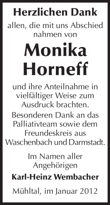 Traueranzeige von Monika Horneff von Echo-Zeitungen (Gesamtausgabe)