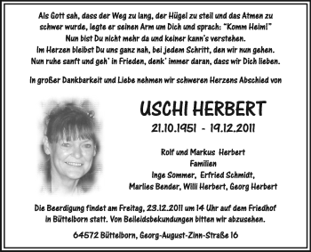 Traueranzeige von Uschi Herbert von Rüsselsheimer Echo, Groß-Gerauer-Echo, Ried Echo