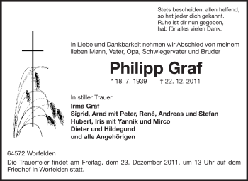 Traueranzeige von Philipp Graf von Echo-Zeitungen (Gesamtausgabe)