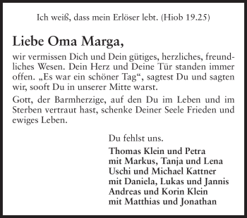 Traueranzeige von Marga Altenburg von Echo-Zeitungen (Gesamtausgabe)