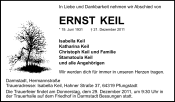Traueranzeige von Ernst Keil von Echo-Zeitungen (Gesamtausgabe)