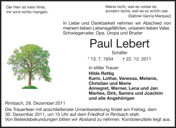 Traueranzeige von Paul Lebert von Starkenburger Echo