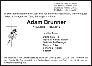Traueranzeige von Adam Brunner von trauer.echo-online.de